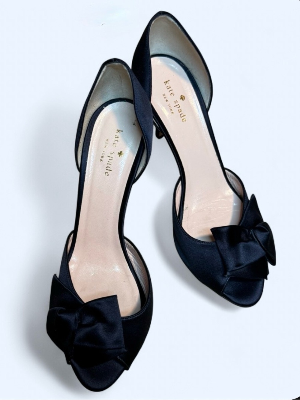 kate spade navy Satin Peep-Toe Heels with Bow Accent and glitter heels sz 9.5